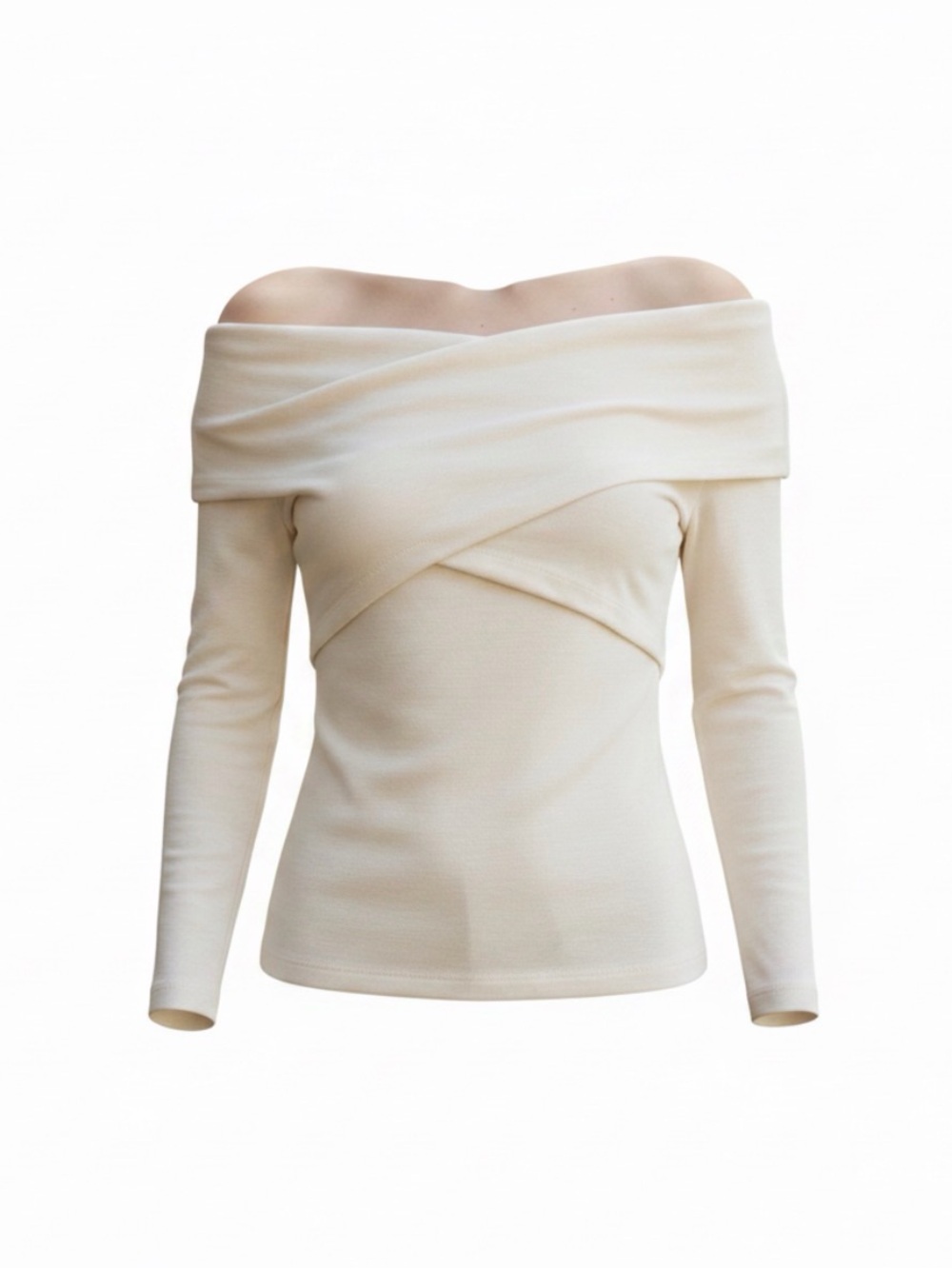 Abercrombie & Fitch Cream Off-Shoulder Knit Top